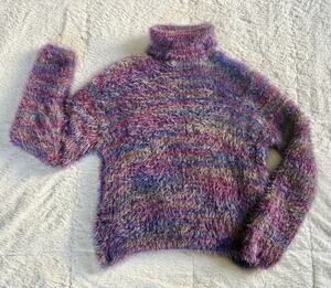 Vintage Miss B Multicolor Eyelash Fuzzy Sweater | 90s Y2K Soft Cozy Core S/M